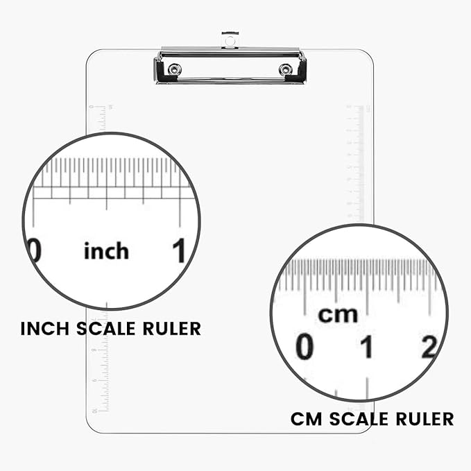 PERFORMORE Clear Acrylic Clipboards 6-Pack | 12” x 9” Letter-Size Writing Boards | Durable Transparent Plastic with Silver Low-Profile Clips | Ideal for Office, School, Events, and Seminars