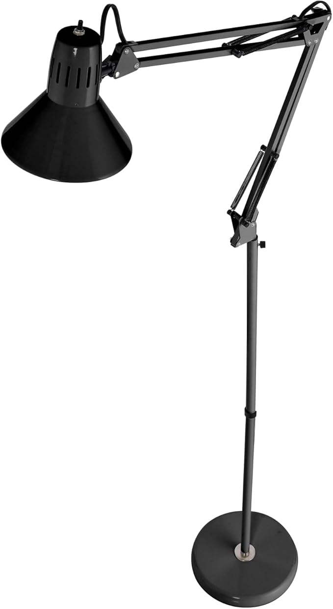 Bostitch Office VLF100F Swing Arm Metal Floor Lamp, 72" Tall with Multi-Joint Adjustment, Includes Replaceable LED Bulb (VLF), Black