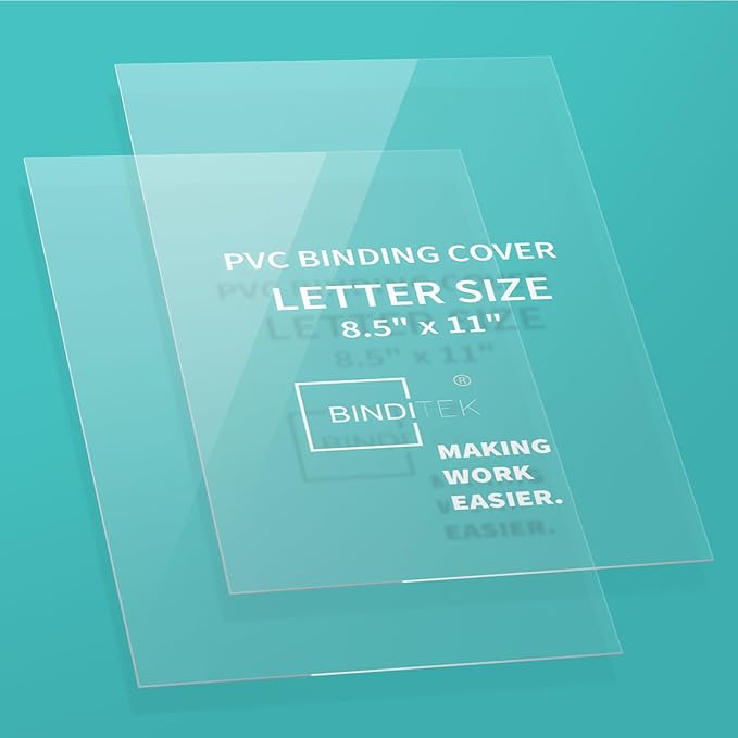 Binditek 100 Pack 12 Mil PVC Plastic Binding Covers, 8.5 x 11 Inches, Letter Size, Square Corners, Un-Punched, Office Supplies
