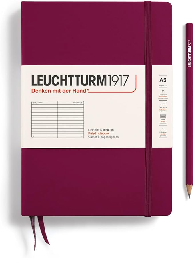 LEUCHTTURM1917 - Notebook Hardcover Medium A5-251 Numbered Pages for Writing and Journaling (Port Red, Ruled)