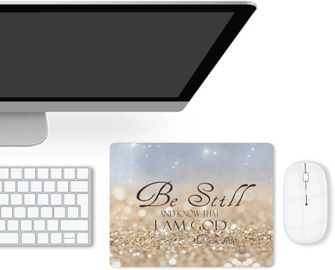 Mouse Pad, Christian Bible Verses Mouse Pad, Square Waterproof Mouse Pad Non-Slip Rubber Base MousePads for Office Laptop, 9.5"x7.9"x0.12" Inch(Be Still)