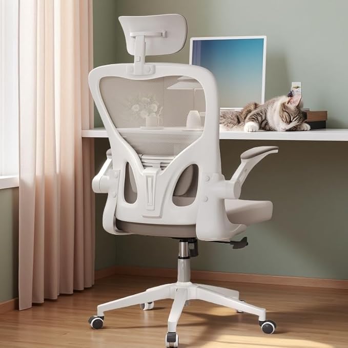 Ergonomic Office Chair, High-Back Mesh Computer Desk Chair with Adjustable Height, Lumbar Support, Flip-Up Armrests,headrest，and Swivel Rolling Design for Home and Office Use
