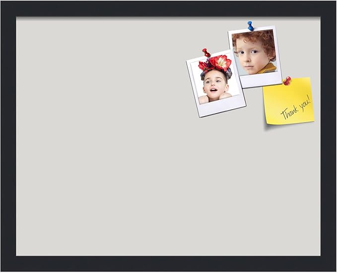 PinPix 19x15 Inch Cork Bulletin Board. This Decorative Framed Pin Board Comes with Light Stone Design and a Satin Black Frame. Ideal for Home Office Decor or Message Board (PinPix-1809)