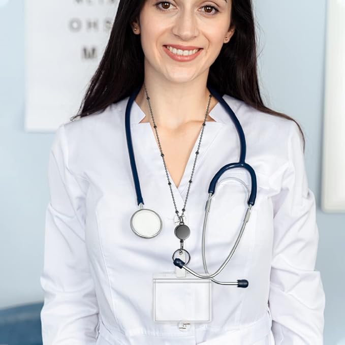 3 Pack Lanyards for Id Badges with 6 Pcs Id Badge Holder Retractable Badge Holders Stainless Steel Teacher Lanyard Cruise Ship Lanyards for Girl Women (Black)