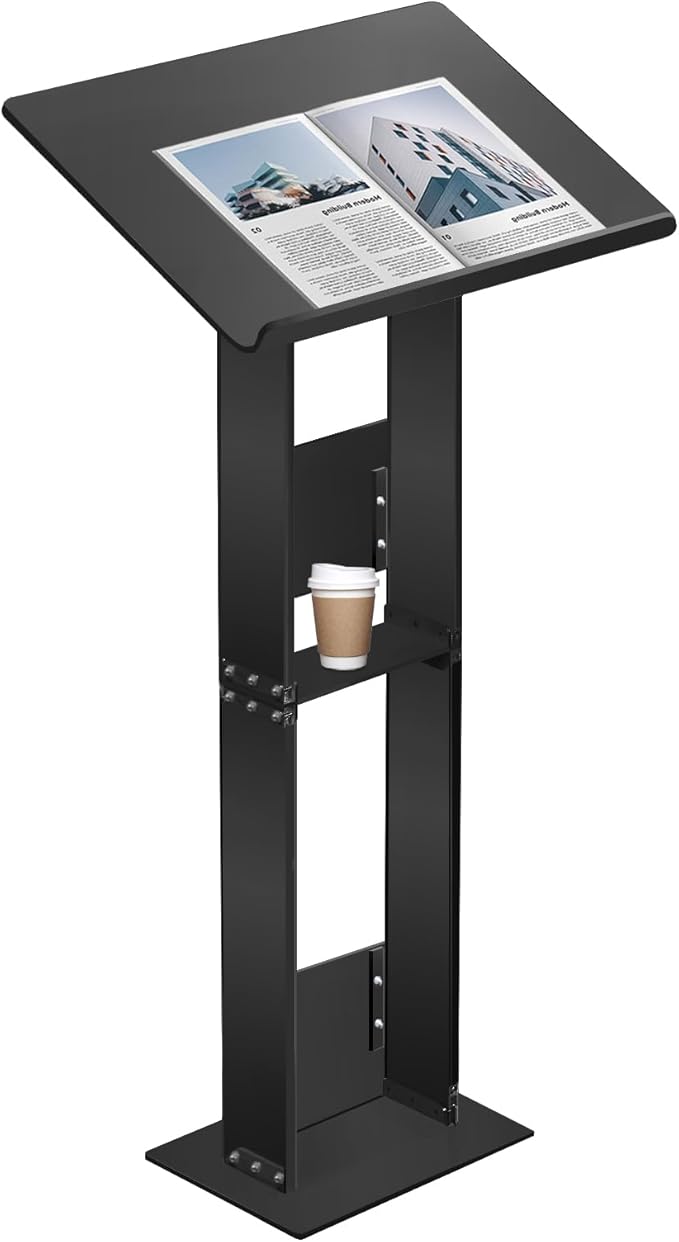 Podium Stand, Lecterns & Podiums, Acrylic Adjustable Angles with Metal Base, Podium for Church, Weddings, Classroom, Speech (Black, 24'' L x 16'' W x 43.5'' H)