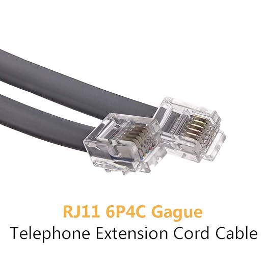 Phone Extension Cord 33 Ft, Telephone Cable with Standard RJ11 Plug and 1 in-Line Couplers and 20 Cable Clip Holders, Grey
