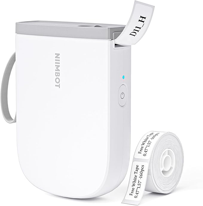 NIIMBOT Label Maker with Tape D11 0.5 Inch Bluetooth 300 DPI Portable Label Printer Rechargeable White