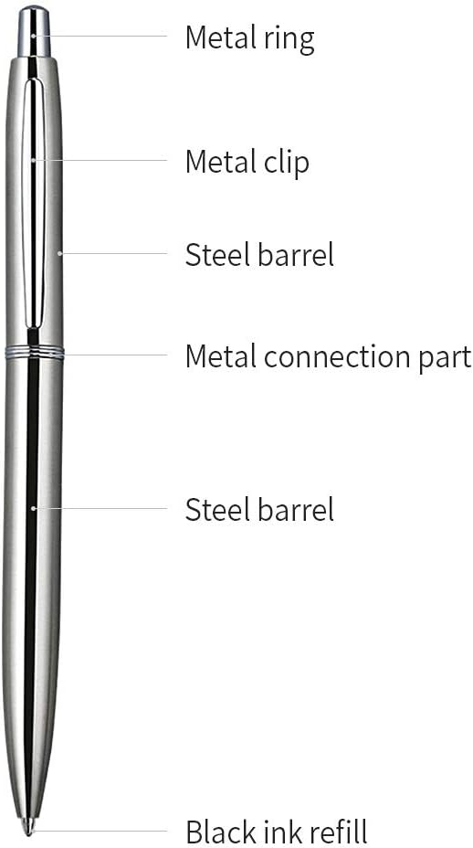 ChaoQ 3 Pcs Retractable Metal Ballpoint Pens, for Gift, Business, Office, 1.0mm Medium Point Black Ink, 6 Extras Replaceable Metal Refills - Stainess Steel