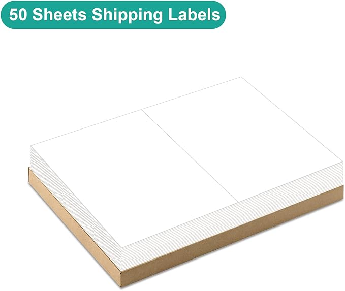 MFLABEL Half Sheet Labels with Self Adhesive, 8.5 x 11 Inches Packaging Labels, Address Labels, Shipping Labels for Laser & Inkjet Printers, 100 Count(50 Sheets)