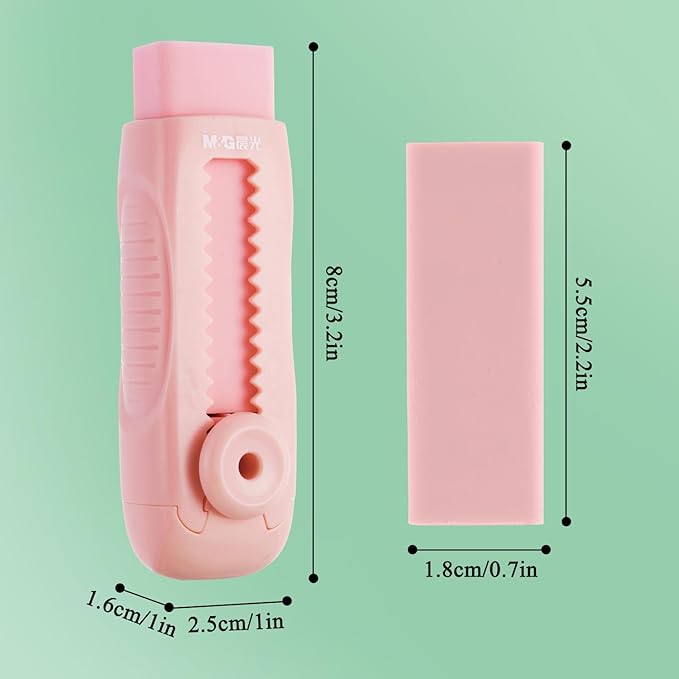 M&G 4+1 Pack Rubber Pink Erasers Sliding Retractable Eraser, Soft Cute Erasers Push Pull Large Pencil Erasers with Plastic Sleeve 4 Refill Eraser for School Students Kids Office Home Supplies