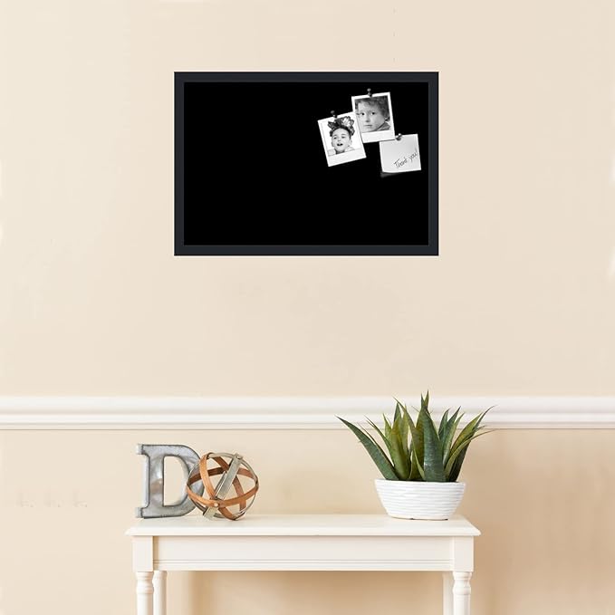 PinPix pin Cork Bulletin Board Made from Canvas, Classic Black Pattern 24 x 16 Inches (Completed Size) and Framed in Satin Black (PinPix-622)