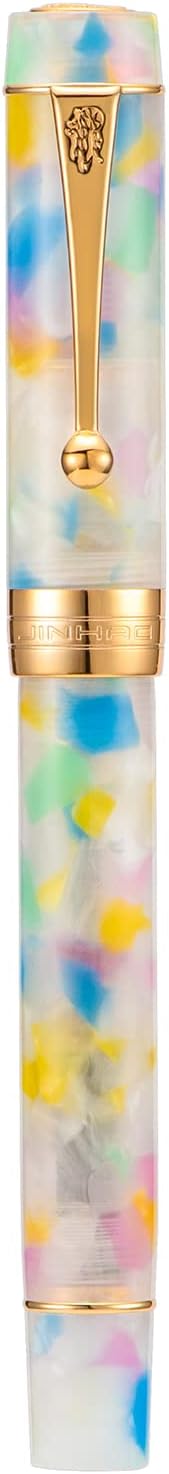 Jinhao 100 Fountain Pen Celluloid Classic Style, #6 Nib Smooth Writing Instrument with Refillable Converter and Pen Case Set