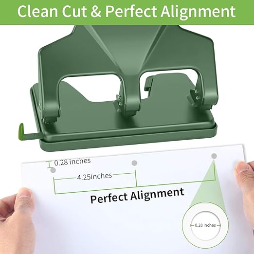 Heavy Duty 3 Hole Punch, 40-Sheet Heavy Duty Paper Punch, 50% Reduced Effort 3-Hole Punch, AFMAT Metal Hole Puncher 3 Ring, Three-Hole Paper Puncher w/Large Chip Tray for Classroom, Office, Green