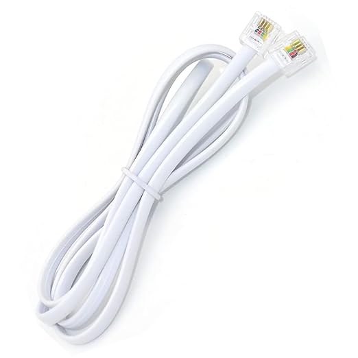 Telephone Extension Cable, 5ft/1.5m Phone Modem Cable with Wire RJ11 Male to RJ11 Male 6P4C Modular Plug for Landline, Telephone, Fax Machine (White)