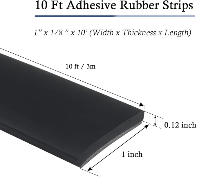 Neoprene Rubber Strips Self Adhesive Solid Rubber Sheets, Rolls & Strips for DIY Gaskets Crafts Pads Seals Warehouse Flooring Rubber Strip with Adhesive Backing (1” Wide x 1/8" Thick x 10' Long)
