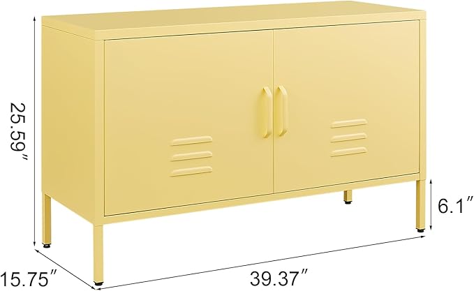 TV Cabinet,Metal Cabinet with Doors,Morden TV Stands for Bedroom,Accent Cabinets for Bedroom,Entryway,Yellow