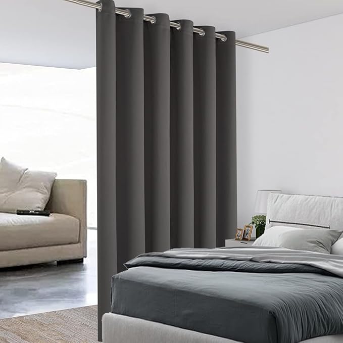 BONZER Room Divider Curtain Total Privacy Wall Grommet Thermal Insulated Wide Blackout Curtains for Bedroom Living Room, 84L x 70W Inch (7L x 5.8W ft), 1 Panel, Dark Grey