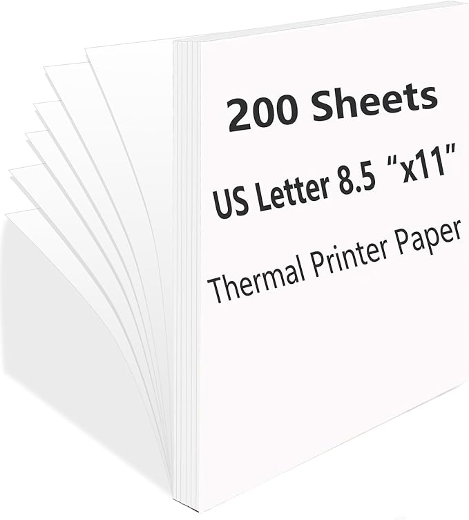 200 Sheets, Thermal Printer Paper 8.5 x 11 Inches, Single US Letter Size, Suitable with Most Thermal Portable Printer, Such M08F/A40, Quick-Drying, Waterproof(Single, Keep 3 Years)