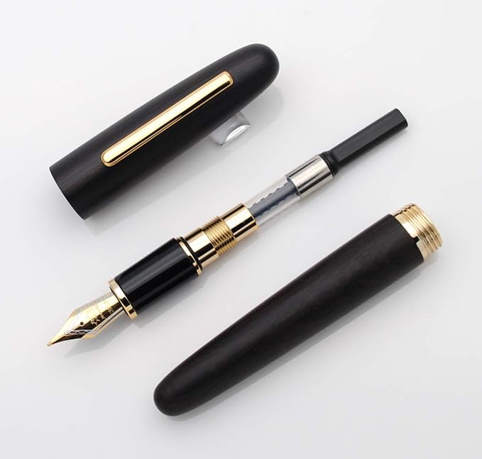 JINHAO 9056 Natural Wood Fountain Pen Handmade Ink Pen (Ebony Wood, Medium Nib 0.7mm)