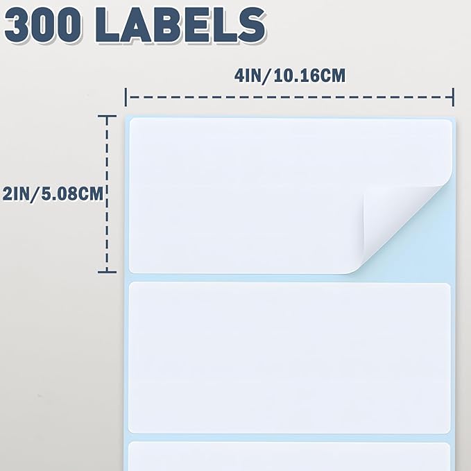 JTIEO 2" x 4" Sticker Labels Direct Thermal Labels 300Pcs Shipping Label, Compatible with Zebra & Rollo Label Printer