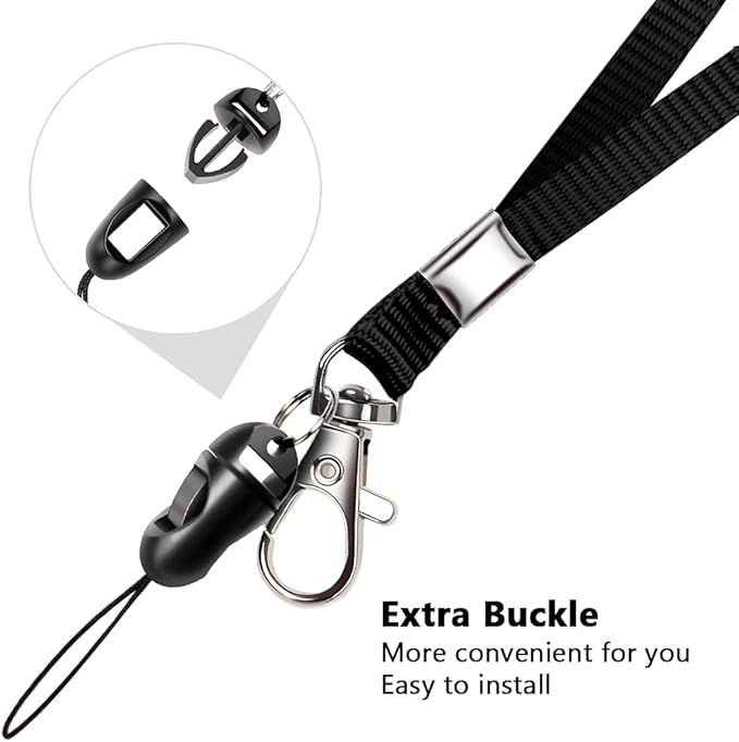 6 Pack Neck Lanyard with ID Badge Holder, Office Strap Lanyards, Stainless Metal Swivel Hook for Name Tag, Badge Holders, Keychains, Card, Black