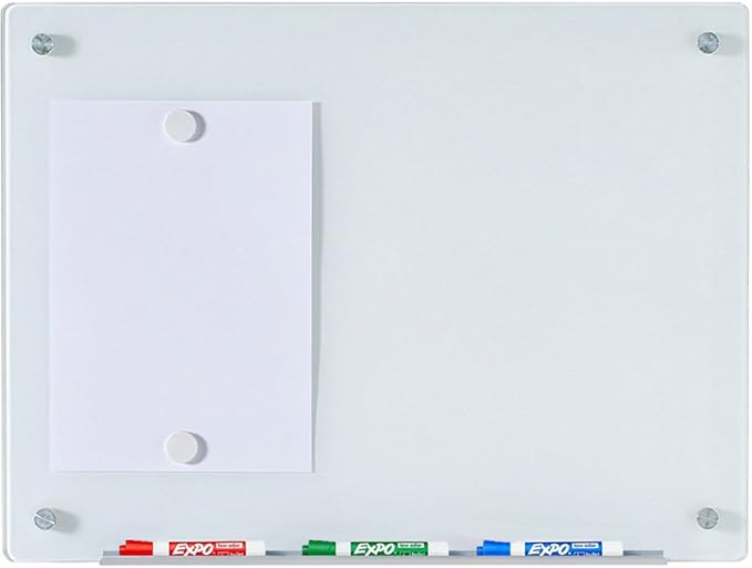 Audio-Visual Direct Magnetic White Glass Dry-Erase Board Set - 2' x 1.5' - Includes Magnets, Hardware & Marker Tray