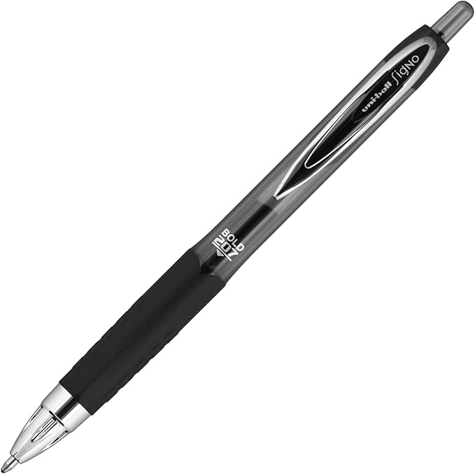 Uni-Ball 207 Gel Pen 12 Pack - 1.0mm Bold Black Pens, Gel Ink School Pens - School Supplies, Teacher Pens, Journaling Pens - Back to School