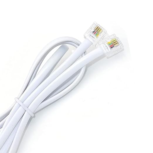 Telephone Extension Cable, 5ft/1.5m Phone Modem Cable with Wire RJ11 Male to RJ11 Male 6P4C Modular Plug for Landline, Telephone, Fax Machine (White)