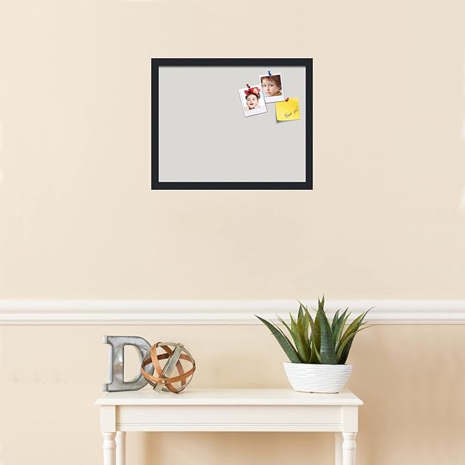 PinPix 19x15 Inch Cork Bulletin Board. This Decorative Framed Pin Board Comes with Light Stone Design and a Satin Black Frame. Ideal for Home Office Decor or Message Board (PinPix-1809)