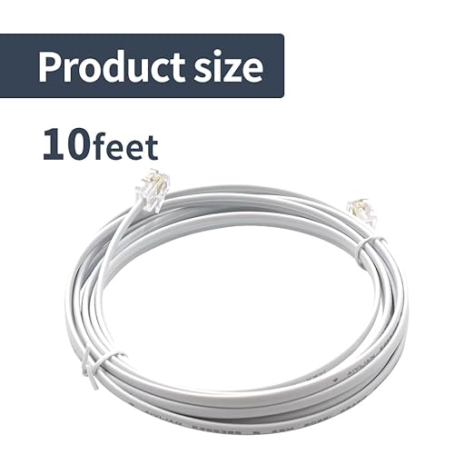 Phone Cable 10 Feet Telephone Line Cord with RJ11 6P4C Connectors for Landline Phone, Fax Machine and Modem, for Both in-Wall and Out-Wall Using, White, 2 Pack, AV04215