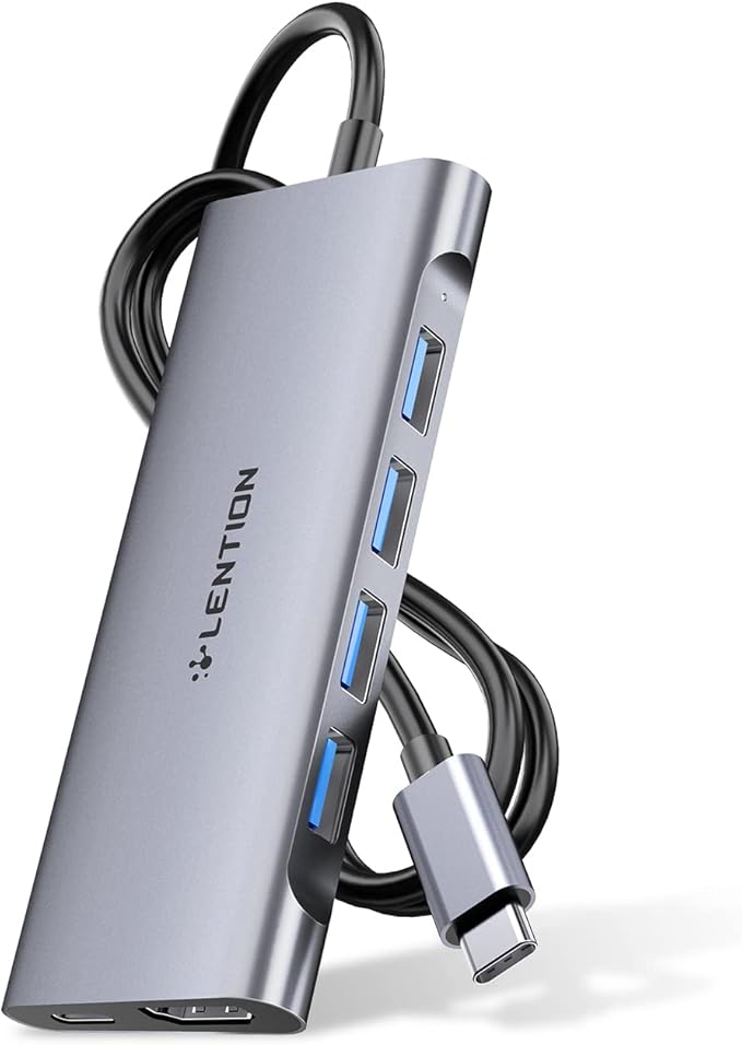 LENTION 3.3FT Long Cable USB C Multiport Hub with 4K HDMI, 4 USB 3.0, Type C Charging Compatible 2024-2016 MacBook Pro, New Mac Air/iMac/Mac Mini, More, Stable Driver Adapter (C35-1M, Space Gray)