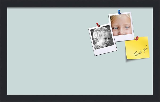 PinPix 20x12 Inch Cork Bulletin Board. This Decorative Framed Pin Board Comes with Soft Blue Design and a Satin Black Frame. Ideal for Home Office Decor or Message Board (PinPix-1814)