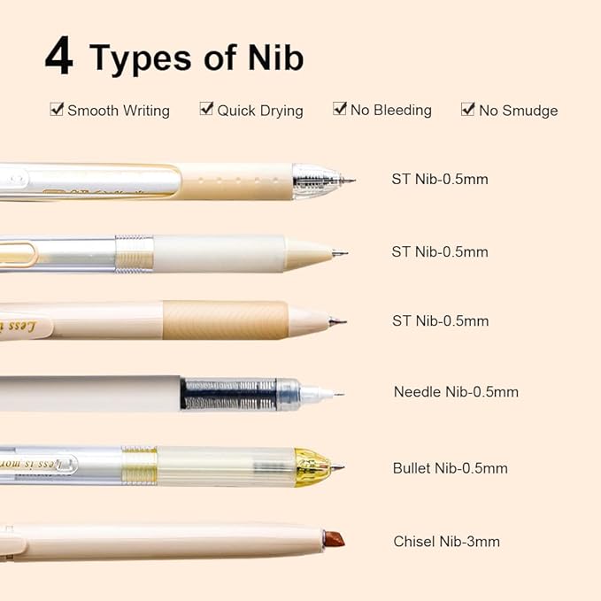 6 Count Pastel Gel Ink Pen Set,Cute Note Taking 0.5mm Fine Point Retractable 5 Count Black Ink Pens with 1 Count Highlighter for Writing, Journaling, School, Office (Off White)