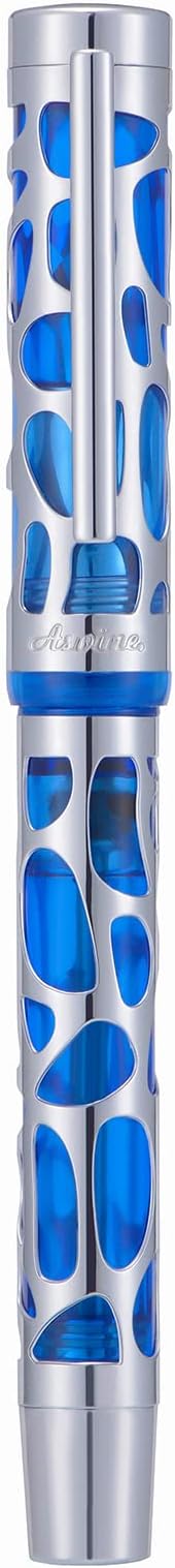 Asvine V169 Vacuum Filling Fountain Pen Medium Nib, Water Drop Skeleton Transparent Blue Acrylic Pen Case Set