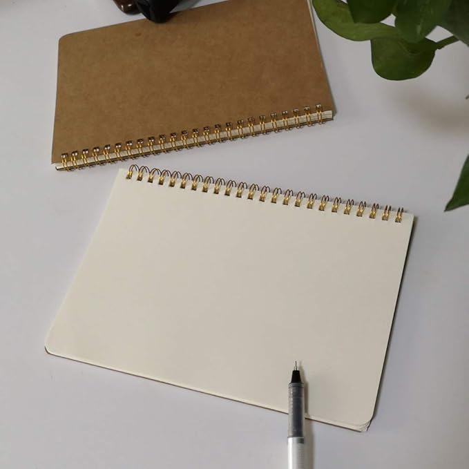 YUREE Softcover Spiral Notebook/Spiral Journal, Kraft Cover, 50 Sheets (100 Pages) Blank Pages, 10 Notebooks Per Pack, A5, 8.5" x 5.7", Brown