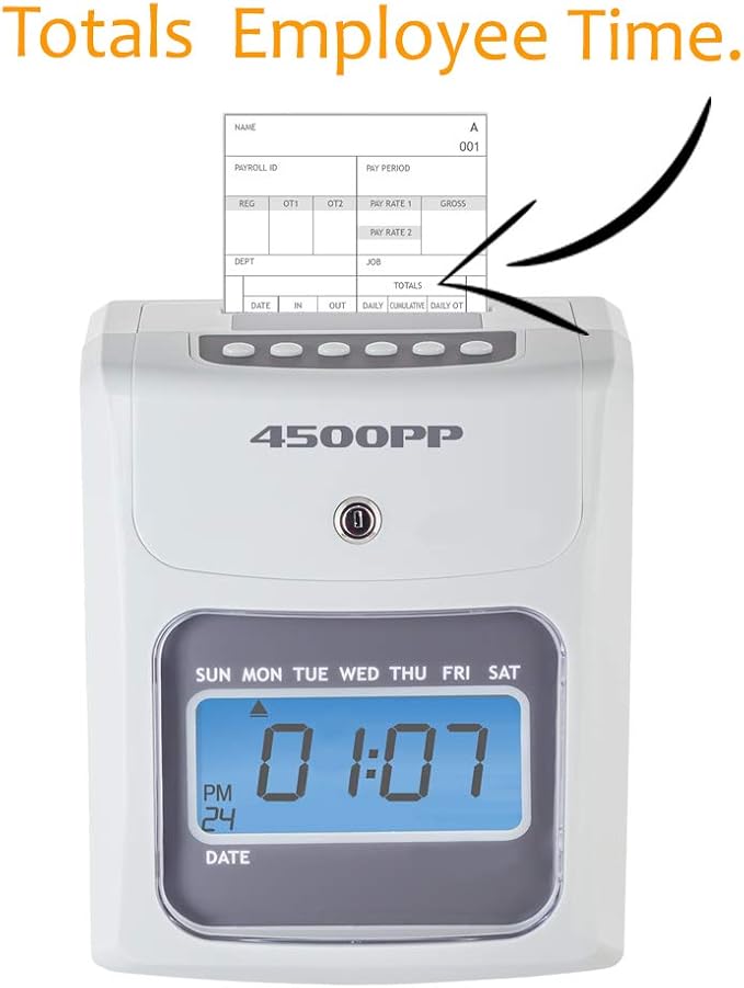 Nile Products - 4500PP Electronic Calculating Time Clock [4500PPK1], Small Business Bundle Includes: 125 Time Cards,1 Ink Ribbon, 2 Security Keys and 1 Ten Pocket Card Rack