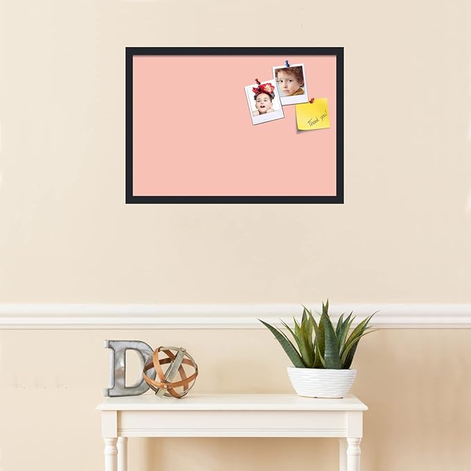 PinPix 26x18 Inch Cork Bulletin Board. This Decorative Framed Pin Board Comes with Pink Pastel Design and a Satin Black Frame. Ideal for Home Office Decor or Message Board (PinPix-1813)