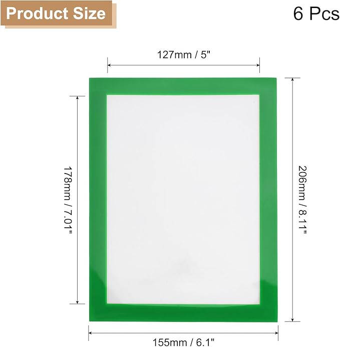 uxcell 6 Pcs Magnetic Sign Holder, 5" x 7" Self-Adhesive Magnetic Wall Signs Holder Magnetic Picture Frame Document Holder for Home Office Wall Window Displays, Green