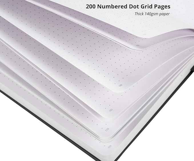 Dotted Journal – 140gsm Bleed Proof Thick White Paper – 200 Numbered Dot Grid Pages – 5.8 x 8.3 inch Bullet Dotted Notebook