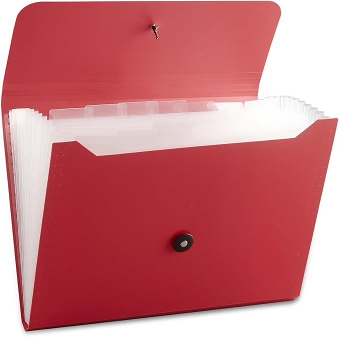 Expanding File Folder File Organizer 13 Pockets File Organizer Accordion Filing Folder Expandable File Folder for Documents Aesthetic Paper Organizer Folder for Work, School, Home, Office, BlackRed