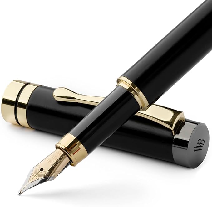 Wordsworth & Black Fountain Pen Set, Luxury Bamboo Wood - Medium Nib, Gift Case; Includes 6 Ink Cartridges, Ink Refill Converter -Journaling, Calligraphy, Drawing, Smooth Writing [Black Wood]