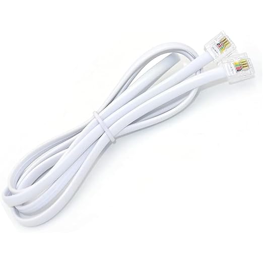 Telephone Extension Cable, 5ft/1.5m Phone Modem Cable with Wire RJ11 Male to RJ11 Male 6P4C Modular Plug for Landline, Telephone, Fax Machine (White)