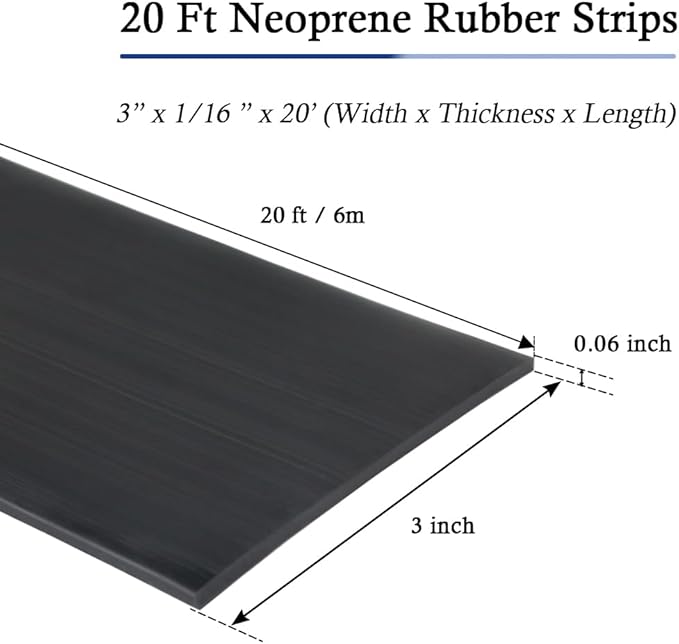 Neoprene Rubber Strips Self Adhesive Solid Rubber Sheets, Rolls & Strips for DIY Gaskets Crafts Pads Seals Warehouse Flooring Rubber Strip with Adhesive Backing (3” Wide x 1/16" Thick x 20' Long)