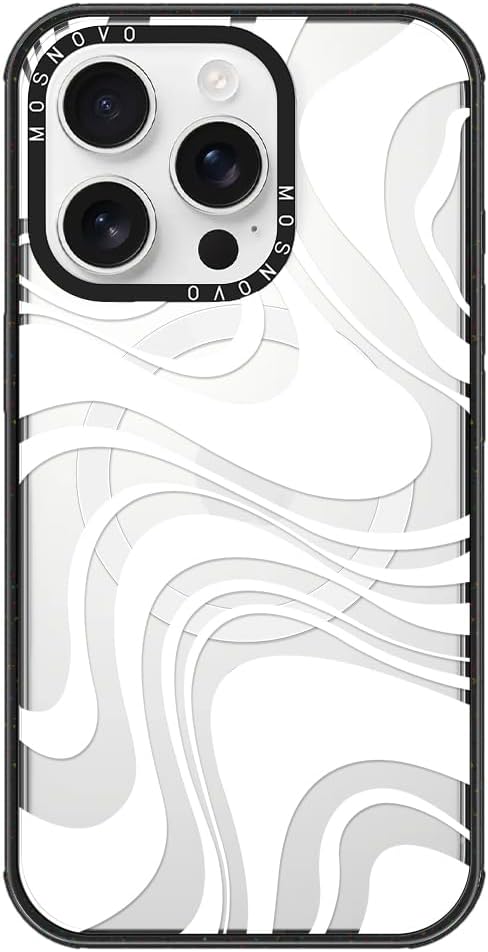 MOSNOVO Magnetic Case for iPhone 16 Pro, 10ft Military-Grade Protection, Compatible with Magsafe, Shockproof Phone Case for iPhone 16 Pro - White Swirl - Clear Black