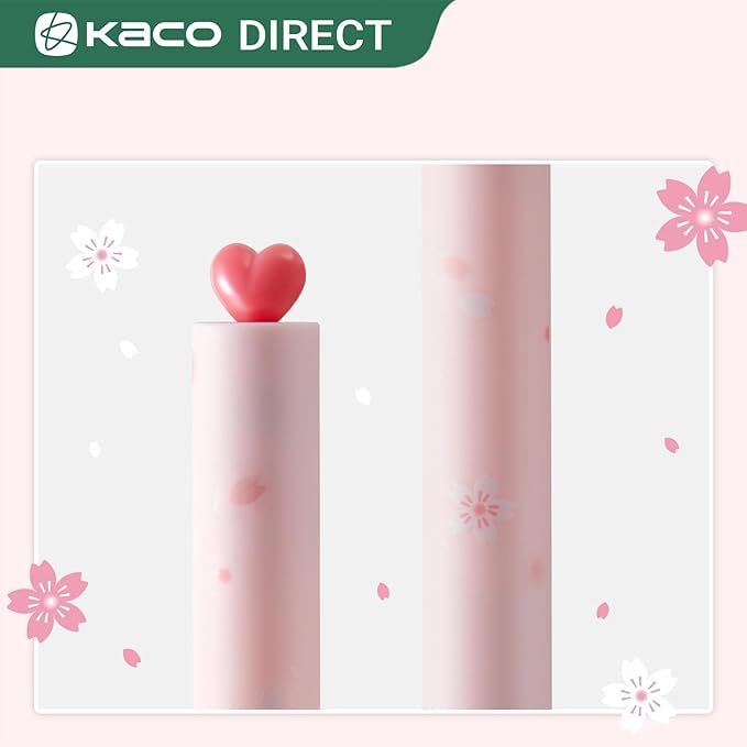 Kaco FIRST Gel Pens Cute Stationery, Pack of 2 Pieces Heart Pen Set with Extra 4 Black Refills (2 Pink)