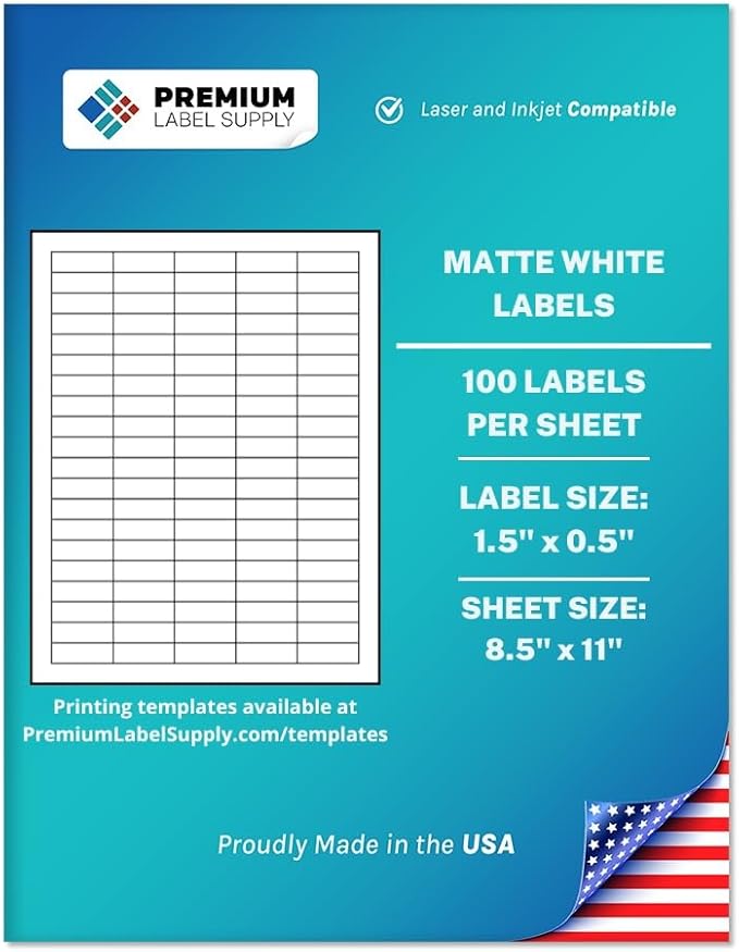 Premium Label Supply White Sticker Barcode Labels – 1.5" x 0.5" – Laser/Inkjet Compatible – (100 per Sheet), 1000 Sheets – 100,000 Total Adhesive Labels