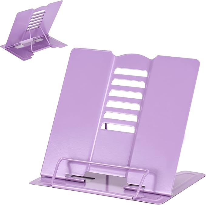 Metal Book Stand - Adjustable Book Holder for Reading (Full Purple)