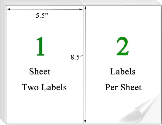 8.5 X 5.5 Shipping Label, Half Sheet Labels, Shipping Labels 2 Per Sheet, Laser & Inkjet Printer Printable, Blank White Mailing Postage Labels (4000 Sheets, 8000 Labels)