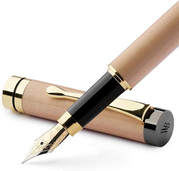 Wordsworth & Black Fountain Pen Set, Luxury Bamboo Wood - Extra Fine Nib, Gift Case; Includes 6 Ink Cartridges, Ink Refill Converter -Journaling, Calligraphy; Drawing, Smooth Writing [Maple Wood]