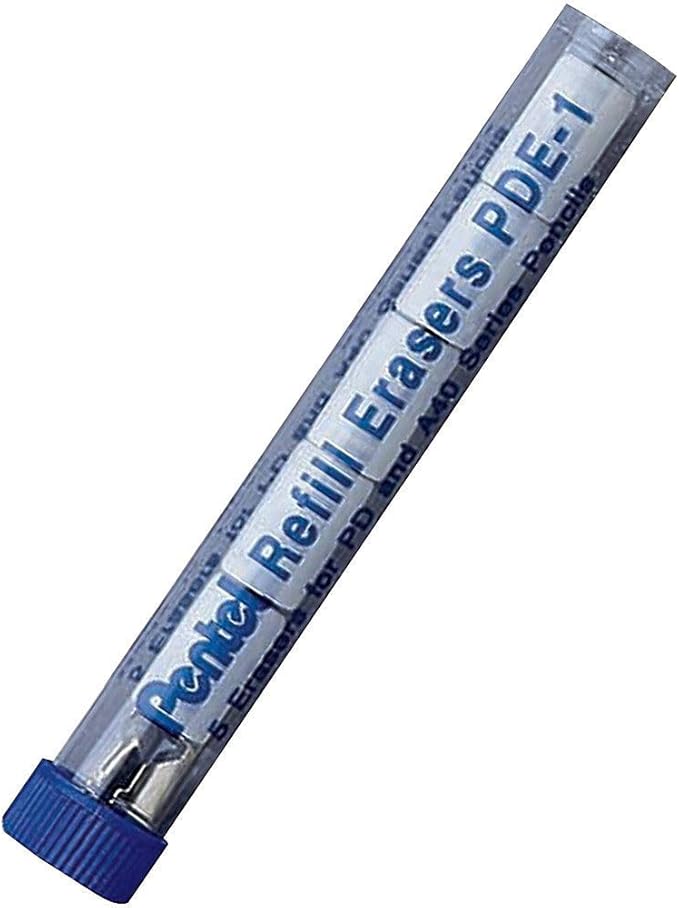 Pentel Refill Eraser For AL, AX and PD Series Pencils 5 Pcs/Tube, Box of 12 (PDE-1), White, 60 Pack